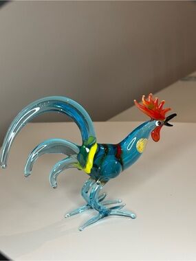 Vintage Murano Style Italian Hand Blown Glass Rooster Figurine Italy